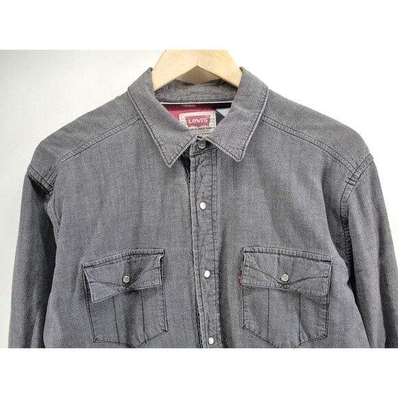 Levis Shacket Gray Aztec Flannel Pearl Snap Cowboy Shirt Mens Large - Picture 2 of 10